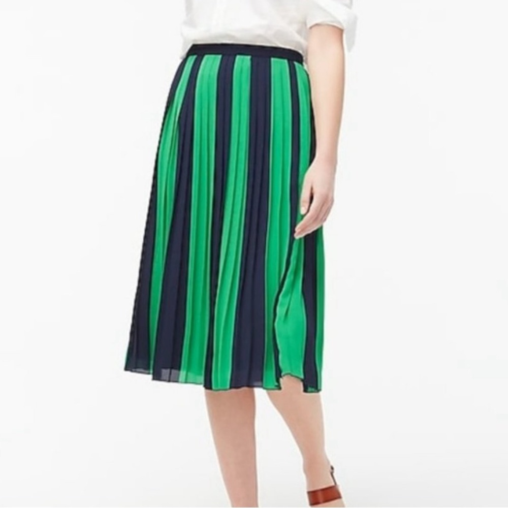 J. Crew Pleated Midi Skirt in Navy and Kelly Green